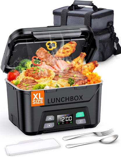 Docusvect Rechargeable Heated Lunch Box for Men, 1.3L Cordless Electric Lunch Box for Adults with Smart Scheduled Heating, Portable Food Warmer with Complete Accessories