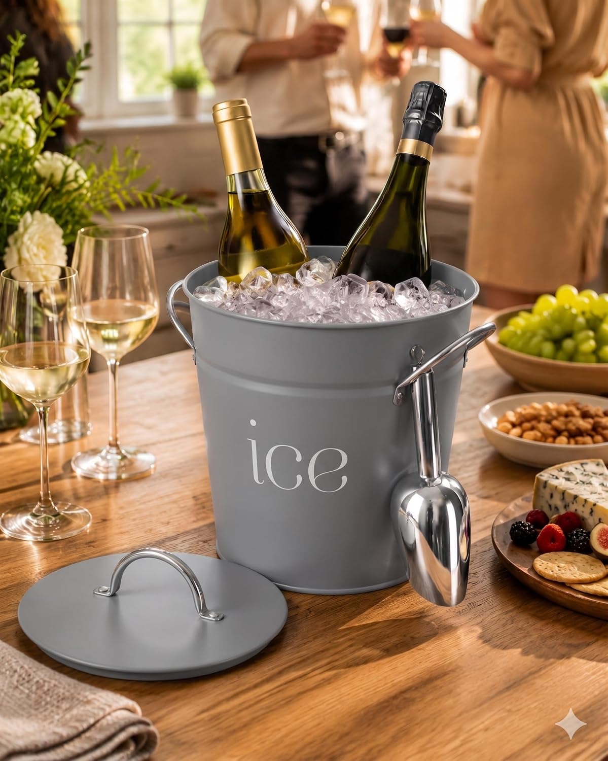 3Qt Black Galvanized Ice Bucket with Lid, Scoop & Handles - Ideal for Cocktails, Parties, BBQs, Wine & Champagne. Double-Layer Insulated Outer & Galvanized Inner Layer, Perfect for Home & Outdoor Use