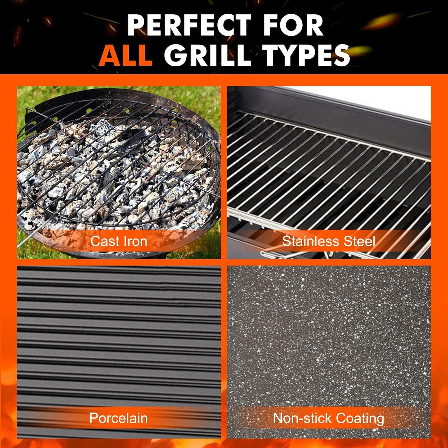 Sponge Grill Brush for Outdoor Grill, Upgraded Safe Bristle Free Grill Brush with Scraper Replaceable Head, BBQ Cleaning Brush for Dad, 1+2 Pcs