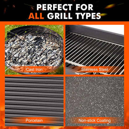 Sponge Grill Brush for Outdoor Grill, Upgraded Safe Bristle Free Grill Brush with Scraper Replaceable Head, BBQ Cleaning Brush for Dad, 1+2 Pcs