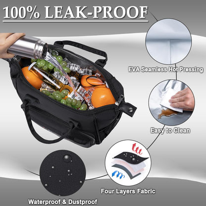 TuErCao Small Lunch Bag Lightweight Insulated Lunch Box for Women Work Portable Soft Cooler for Picnic Travel Road Trips, Loncheras para Mujer, Black