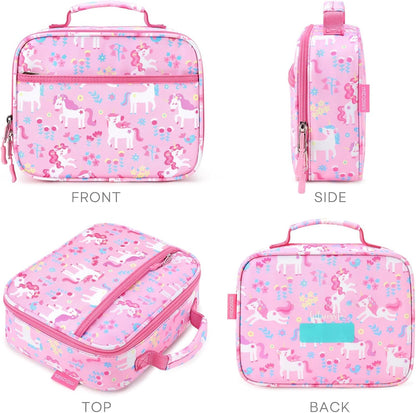 mibasies Kids Lunch Box for Girls Toddler, Insulated and Reusable Lunch Bag for School, Pink Rainbow