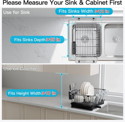 JASIWAY Dish Drying Rack in Sink, Dish Drainer with Cup and Utensil Holder