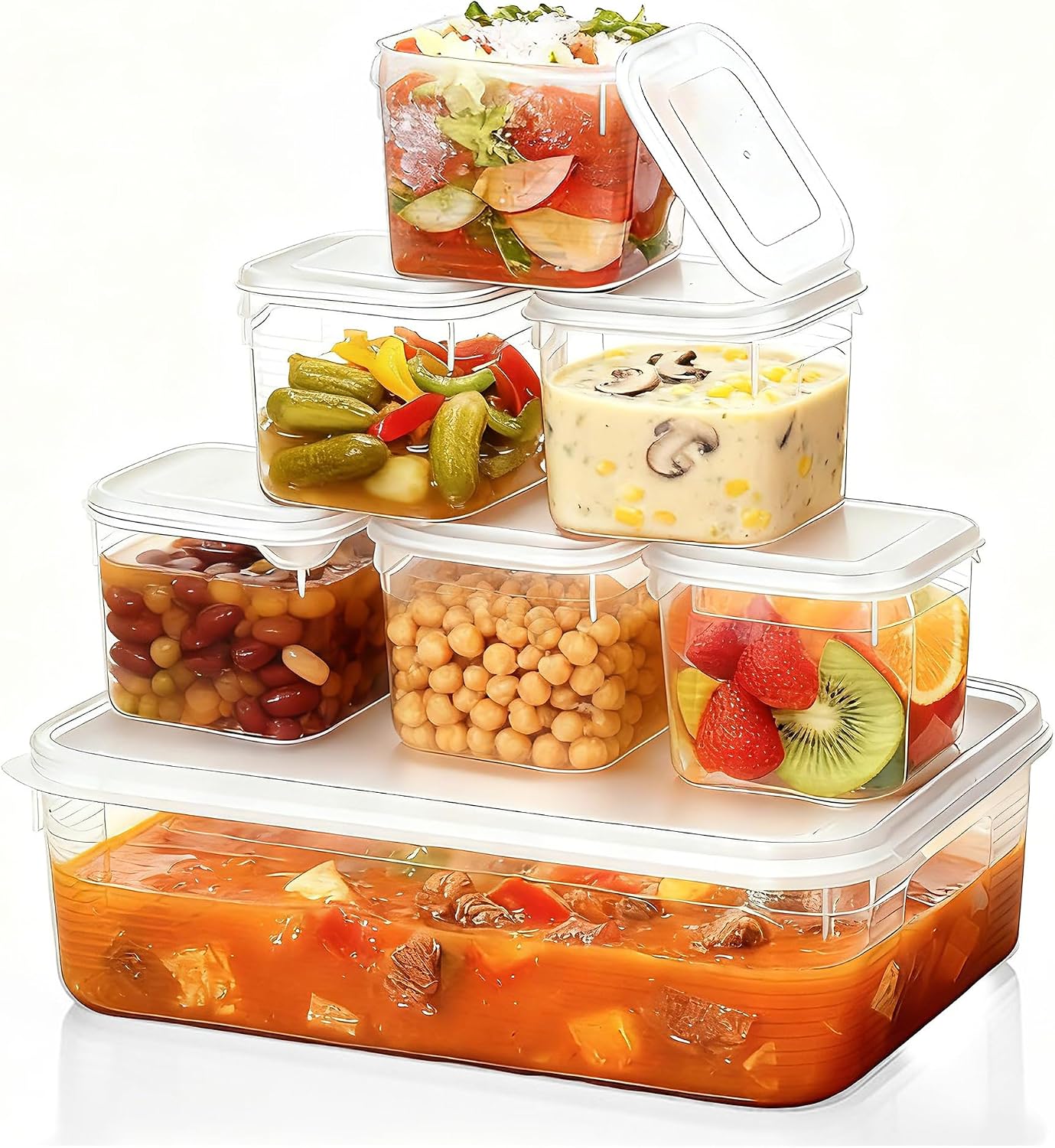 7-in-1 Nesting Soup Containers with Lids, 1 Extra Large (Approx. 1.3 Gallon / 170 oz) + 6 Small (17 oz Each), Leakproof, BPA-Free, Freezer Microwave Dishwasher Safe, Meal Prep Food Storage Set