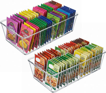 2 Pcs Seasoning Packet Organizer with Detachable Dividers, Storage Organizer Box for Cabinet, Kitchen Snacks Spice Packets Organizer and packet organizer pantry