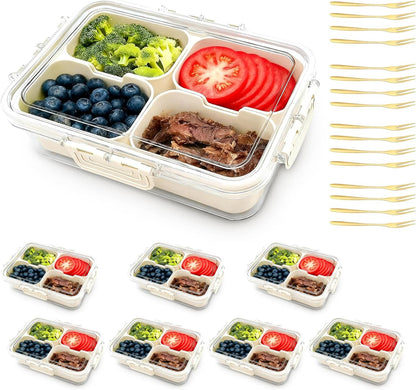 Snackle Box Container, Portable Snack Containers with Lids for Candy, Fruits, Nuts, Veggies, Snacks (White(2 Pack-4 Compartments))