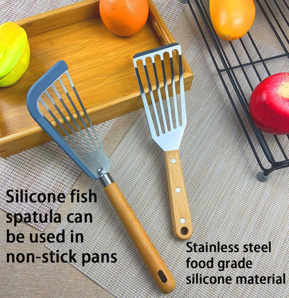 KLAQQED Spatula Set Stainless Steel Kitchen Metal Spatula for Cast Iron Skillet with Silicone Handle, Fish Spatula Turner Flipper for Pancake Burger Egg Cooking Spatulas BBQ Grill Griddle