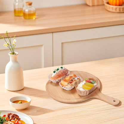 WILLOWDALE 10pcs Wood Cutting Boards for Kitchen, 10" Round Charcuterie Boards Wood Serving Board for Pizza, Cheese, Dessert, Wooden Cutting Board with Handle Fruit Vegetable Bamboo Cutting Board Set