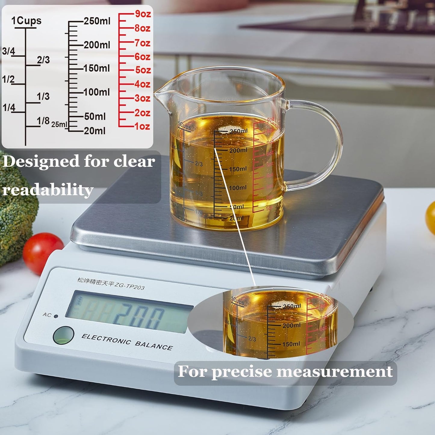 Ackers BORO3.3 Measure Glass -[Insulated handle | V-Shaped Spout]-Made of High Borosilicate Glass Measuring for Kitchen or Restaurant, Easy to Read, 60 ML (2 Oz) 丨(2 Pack)