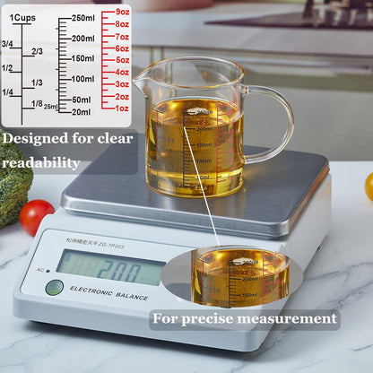 Ackers BORO3.3 Measure Glass -[Insulated handle | V-Shaped Spout]-Made of High Borosilicate Glass Measuring for Kitchen or Restaurant, Easy to Read, 60 ML (2 Oz) 丨(2 Pack)