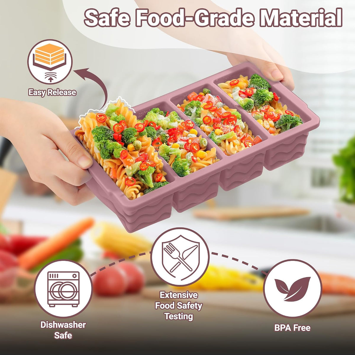 Doasuwish Silicone Freezer Molds for Soup with Lid – 1-Cup Soup Container Style Ice Cube Trays for Freezer, Meal Prep & Food Storage, Freeze 250mL/125mL Portions – 2 Pack