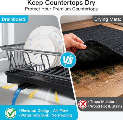 JASIWAY Dish Drying Rack in Sink, Dish Drainer with Cup and Utensil Holder