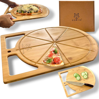 Pizza Cutting Board & Pizza Cutter, 14" Pizza Board | Gift Pizza Set, Best Pizza Cutter Rocker Blade, Bamboo Pizza Cutting Board, Pizza Slicer, Pizza Serving Board,Pizza Rocker Knife For Cutting Pizza