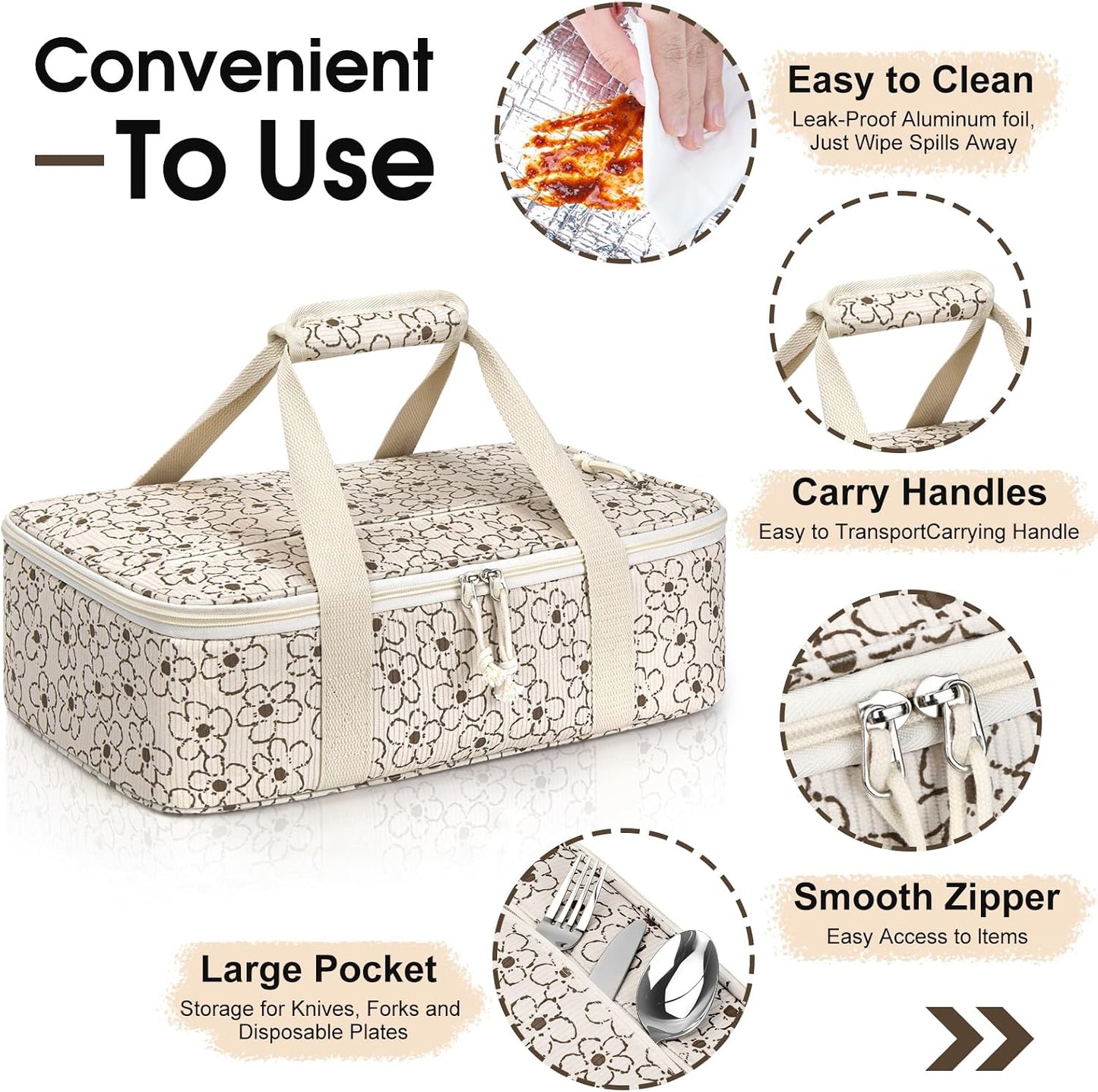 Insulated Casserole Carrier, Portable Casserole Carrier for Hot or Cold Food Lunch Tote Warmer or Cooler Bag, Lasagna Lunch Bag for Potluck Parties- Fits 9" x 13" Baking Dish-Charcoal Grey