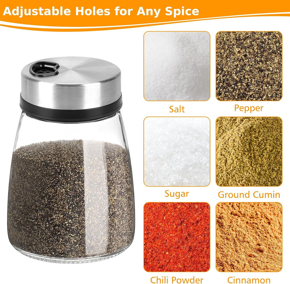 Accmor Salt and Pepper Shaker with Adjustable Pour Holes Spice Labels