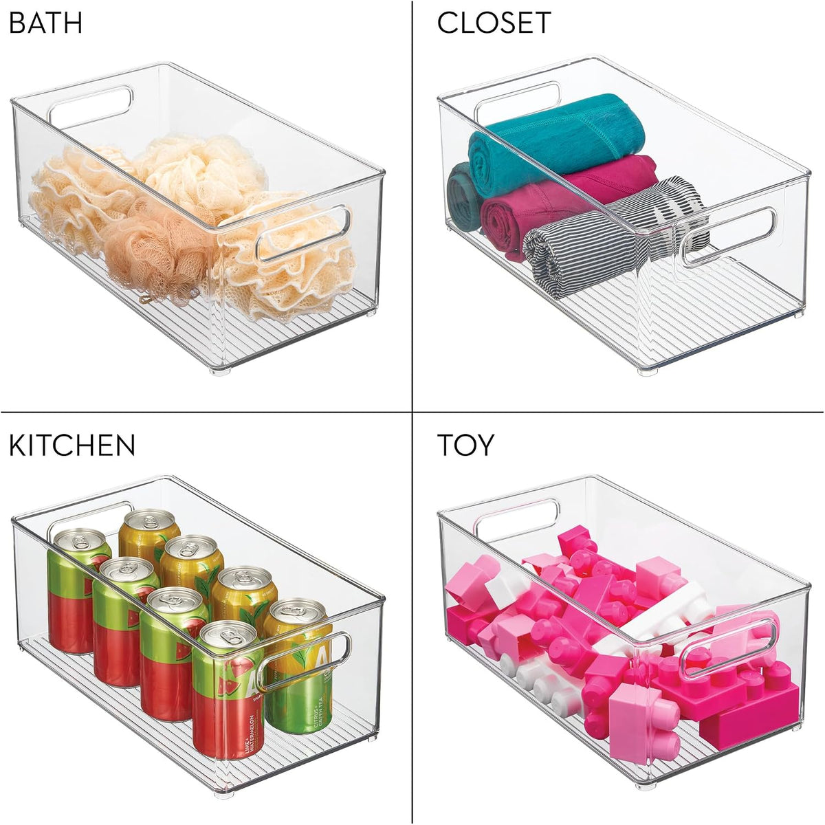 iDesign Stackable Fridge Bin, Set of 4, Clear | Kitchen Storage Bin, For Pantry, Cabinets, or Fridge