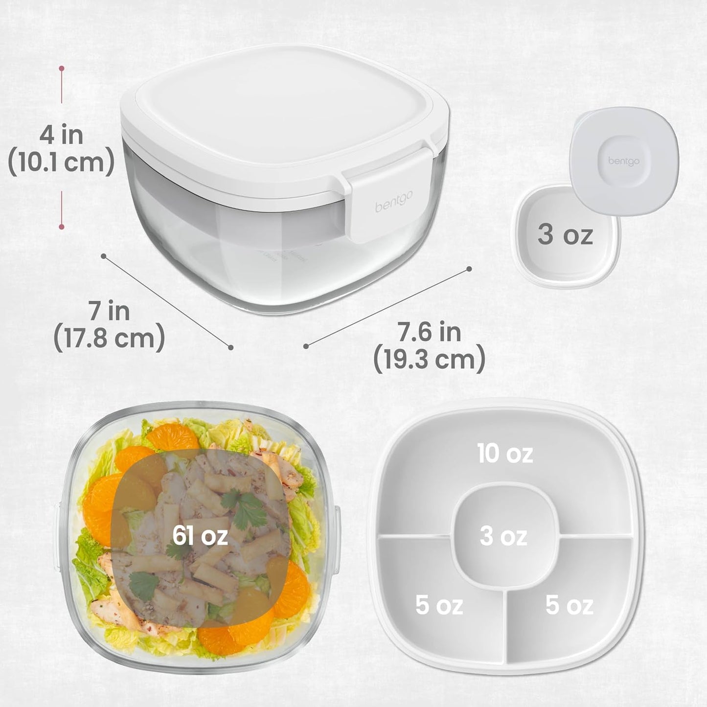 Bentgo Glass Salad Container - 7.6-Cup Salad Bowl with Airtight Lid, Leak-Proof Sauce Container, 4-Compartment Bento Tray & Reusable Fork - BPA-Free for Meal Prep, Office & More (Light Blue)
