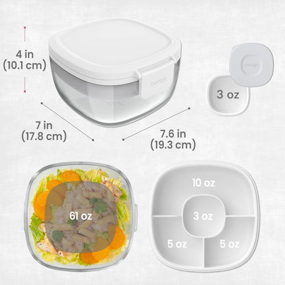 Bentgo Glass Salad Container - 7.6-Cup Salad Bowl with Airtight Lid, Leak-Proof Sauce Container, 4-Compartment Bento Tray & Reusable Fork - BPA-Free for Meal Prep, Office & More (Light Blue)
