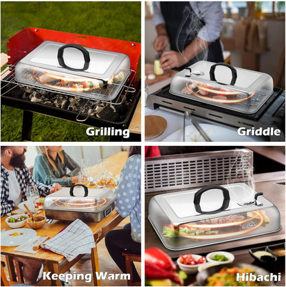 HaSteeL Rectangular Basting Cover, Stainless Steel Cheese Melting Dome Steaming Cover Lid, Heavy Duty Griddle Grill Accessories for Flat Top Teppanyaki BBQ Kitchen Indoor & Outdoor, Dishwasher Safe