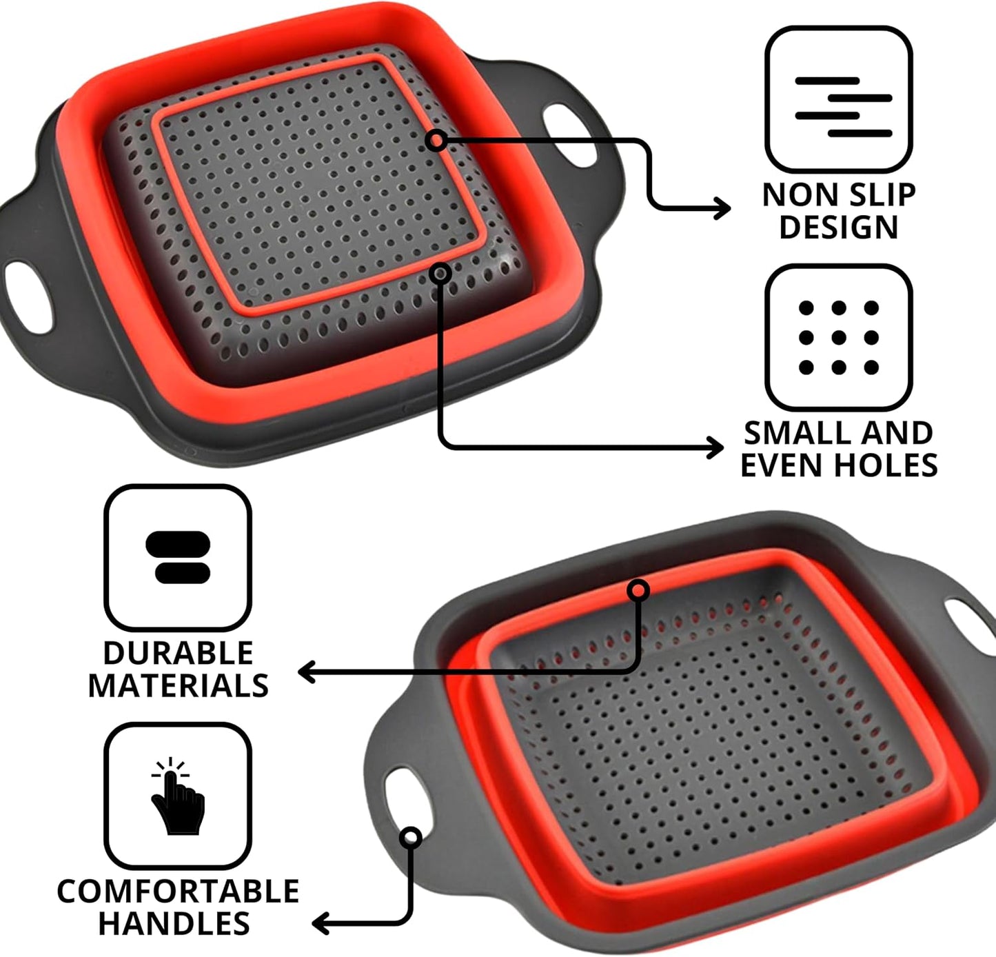 3PCS Green Foldable Kitchen Strainer Set – Silicone Colander Collapsible Strainers and Colanders Green Collander for Kitchen Collapsible Compact Drain Tools for Cooking Prep