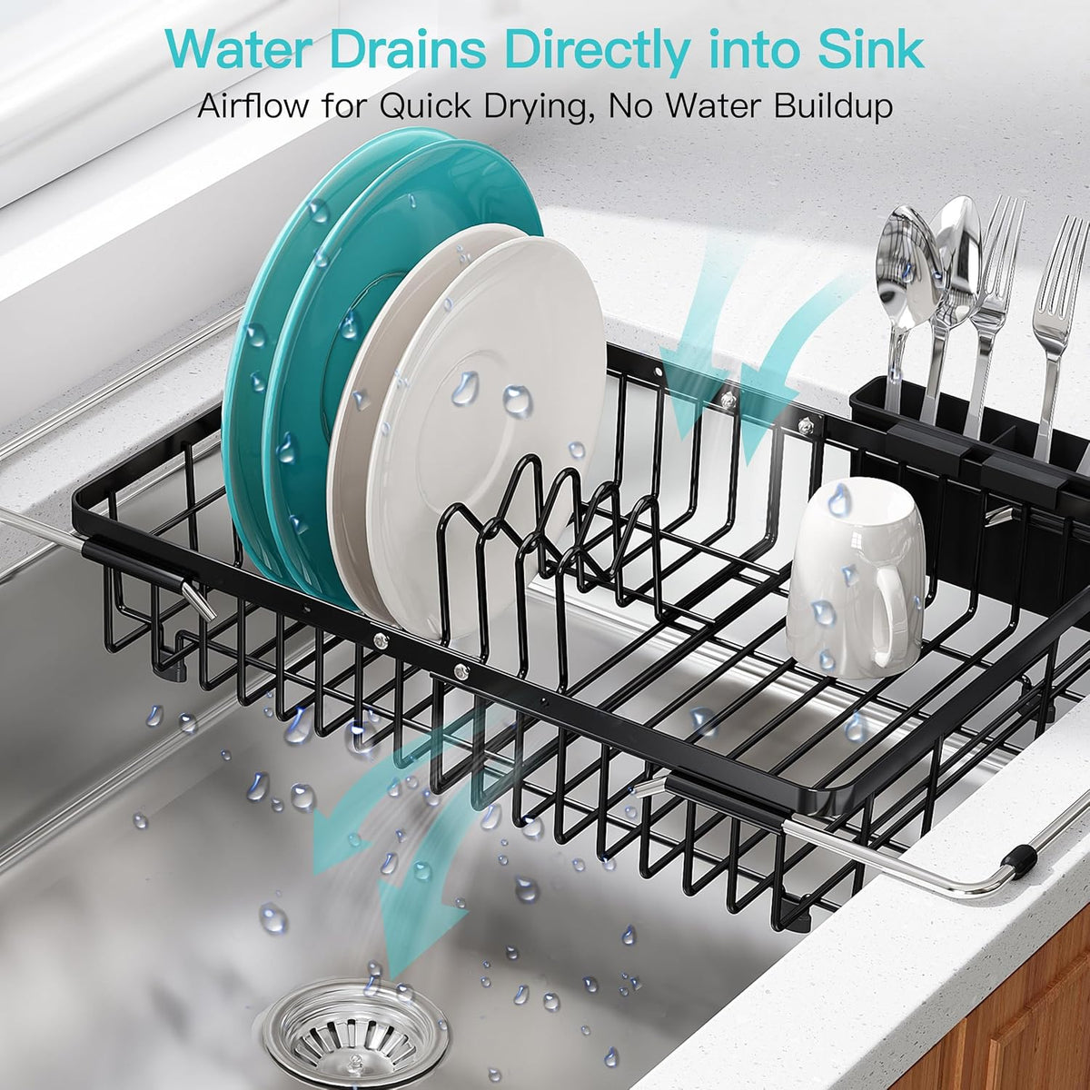 JASIWAY Dish Drying Rack in Sink, Dish Drainer with Cup and Utensil Holder