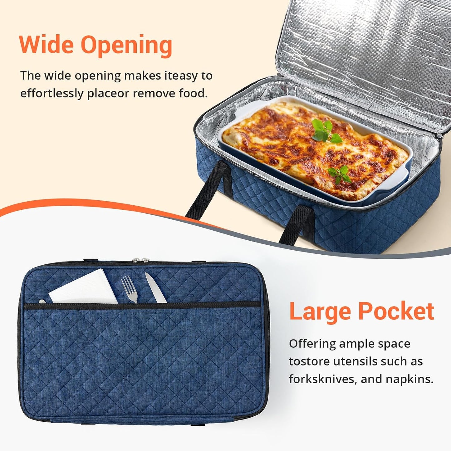 Insulated Casserole Carrier Portable Food Tote for Hot or Cold – Fits 9"x13" Baking Dish, Lasagna Holder for Parties, Picnic, Travel, Beach - Black