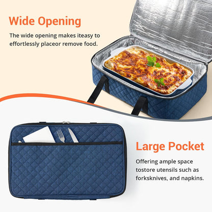 Insulated Casserole Carrier Portable Food Tote for Hot or Cold – Fits 9"x13" Baking Dish, Lasagna Holder for Parties, Picnic, Travel, Beach - Black