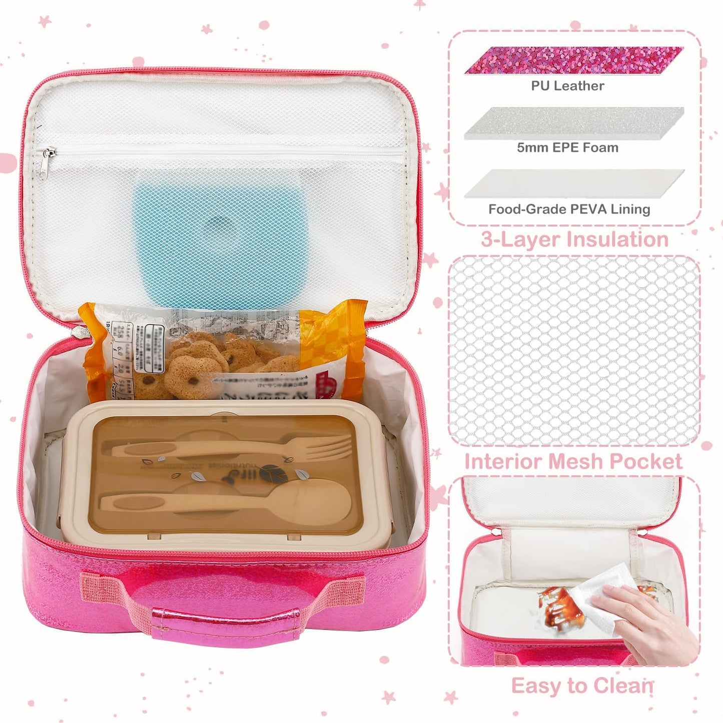 FlowFly Kids Lunch box Insulated Soft Bag Mini Cooler Back to School Thermal Meal Tote Kit for Girls, Boys, Black