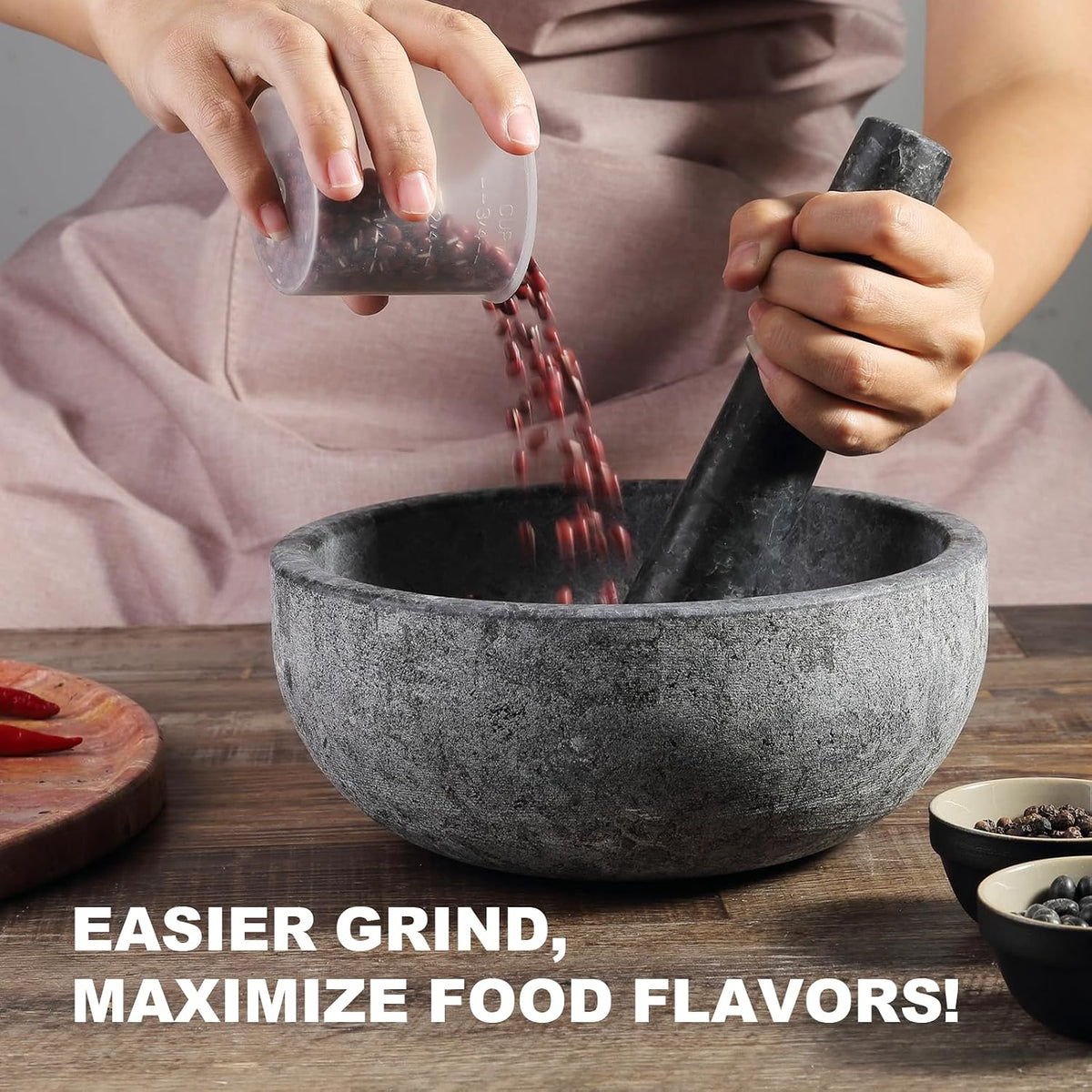 Koville Luxury Marble Mortar and Pestle Set, 7"-4cups Grinder Bowl for Guacamole, Salsa, Pill Crusher, Spice, Herb, Garlic, Nut, Heavy Duty Grinder for Kitchen