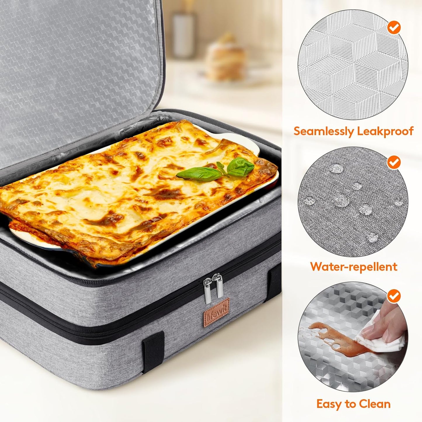 Lifewit Double Decker Casserole Carrier for Hot and Cold Food, Insulated Casserole Dish Carrier Carrying Case with Tool Room, Thermal Bag for Potluck Parties Cookouts Fits 9"×13" Baking Dish, Black