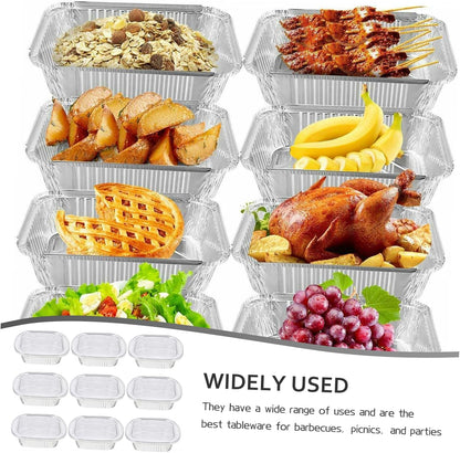 10Sets Aluminum Foil Food Storage Boxes with Lids Versatile Grill Tray Air Fryer Baking Pans for Bbq Meal Prep and Catering Events Stackable Design