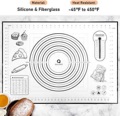 Silicone Pastry Baking Mat Dough - 16x24Inch Large Non Stick Slip Cookie Bread Rolling Mats Sheet, Kitchen Counter Kneading Cooking Board Pad Matt with Measurement for Pie Pizza Cookies Fondant Making