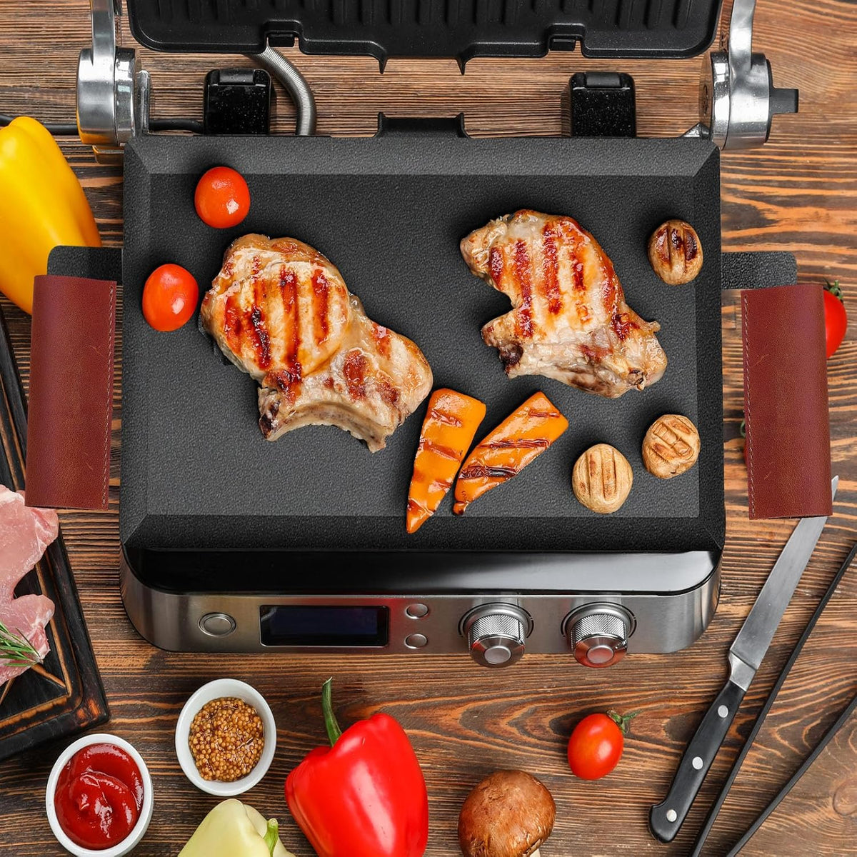 LemonRoad 2 Pcs Leather Handle Covers, Brown for Cast Iron Griddle Press
