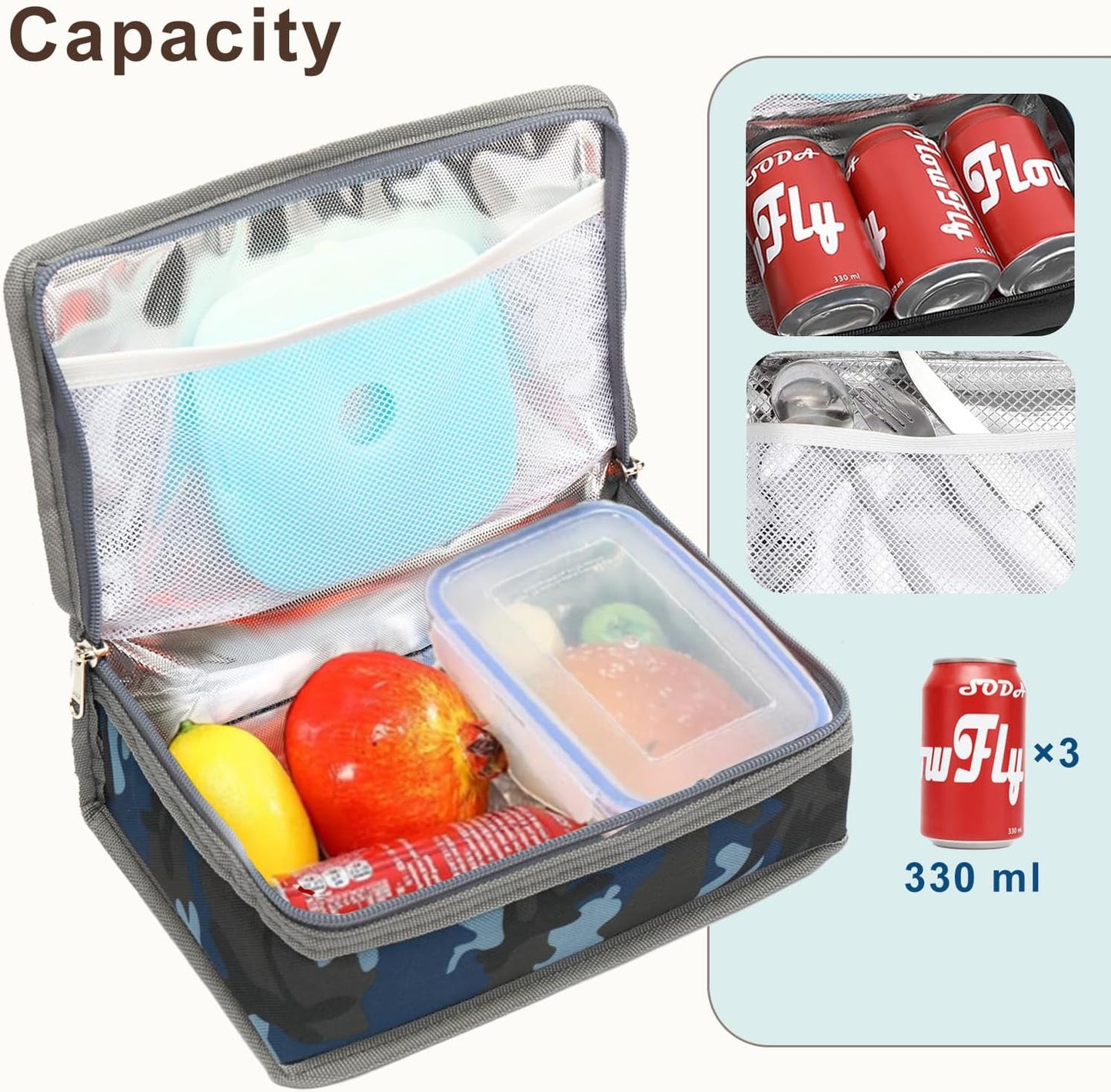 FlowFly Small Insulated Lunch box Portable Soft Bag Mini Cooler Thermal Meal Tote Kit with Handle for Work & School, Black