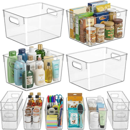 MOONEDGE 6 Pack Clear Organizer Bins 11x8x6in Pantry Organizers and Storage | Clear Containers for Organizing, Plastic Storage Bins with Handles for Drawer, Craft, Fridge, Kitchen Cabinet Shelf