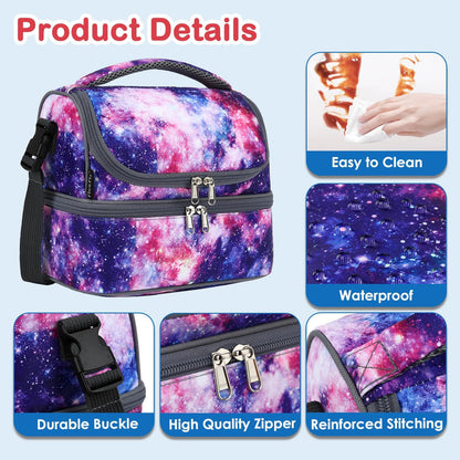 FlowFly Kids Double Decker Cooler Insulated Lunch Bag Large Tote for Boys, Girls, Men, Women, With Adjustable Strap, Unicorn