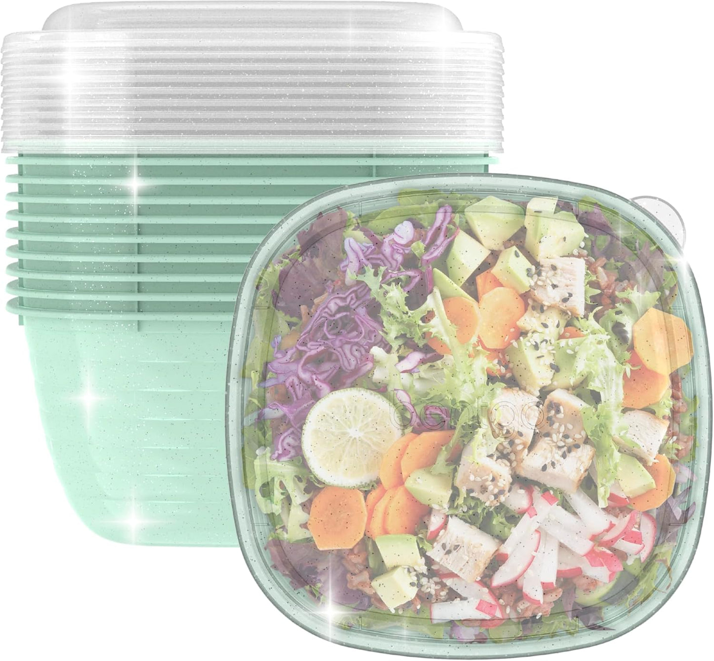 Bentgo Prep - 1-Compartment Bowls with Custom-Fit Lids - Reusable, Microwave Safe, Durable, PFAS & BPA-Free, Freezer & Dishwasher Safe Meal Prep Food Storage - 10 Bowls & 10 Lids (White Stone Tan)