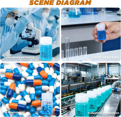 34oz/1000ml Wide Mouth Plastic Bottles with Airtight Lids, Graduated Food Grade Leak Proof PP Containers Jars for Water Sample Lab Reagent Liquid Medicine Storage (Transparent, 3 Pcs)