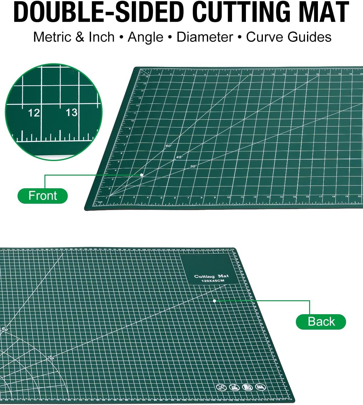 Self Healing Cutting Mat, 35" × 15", Double-Sided Rotary Cutting Mat for Sewing, Quilting, Scrapbooking & Craft, Large Craft Cutting Board for Hobby Use, Green