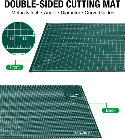 Self Healing Cutting Mat, 35" × 15", Double-Sided Rotary Cutting Mat for Sewing, Quilting, Scrapbooking & Craft, Large Craft Cutting Board for Hobby Use, Green