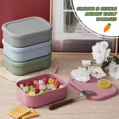 Layhit 4 Pcs Silicone Bento Box Lunch Box for Adult, 23.7 oz Reusable Sandwich Containers Food Storage with Lids Airtight for Lunch Meals Snacks, Dishwasher Freezer Safe (Matte Multicolor)