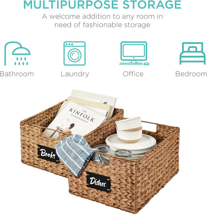 Best Choice Products Set of 4 9x12in Water Hyacinth Pantry Baskets, Woven Organizers w/Chalkboard Label, Chalk Marker - Natural