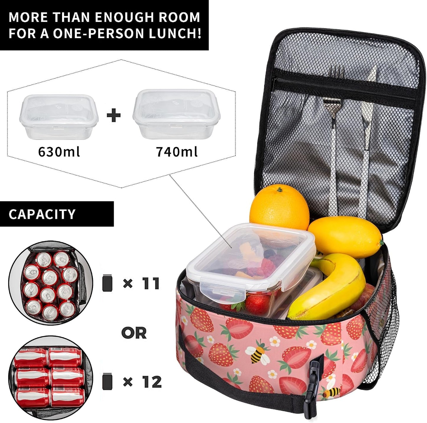 Dinosaur Volcano Insulated Lunch Bag for Women & Men, Reusable Leak-Proof Lunch Box with Cooler Compartment, Lunch Tote for Adults Work Travel Picnic Durable & Washable