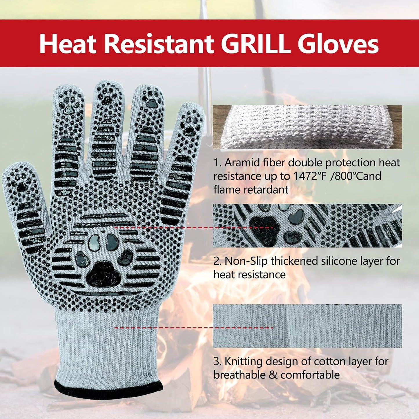 UBeesize Lengthen BBQ Gloves (Phoenix), 1472°F Heat Resistant Grill Glove, 14 inch Fireproof Oven Gloves for Cooking, Non-Slip Fire Glove for Grilling, Barbecue, Smoker, Baking, Frying