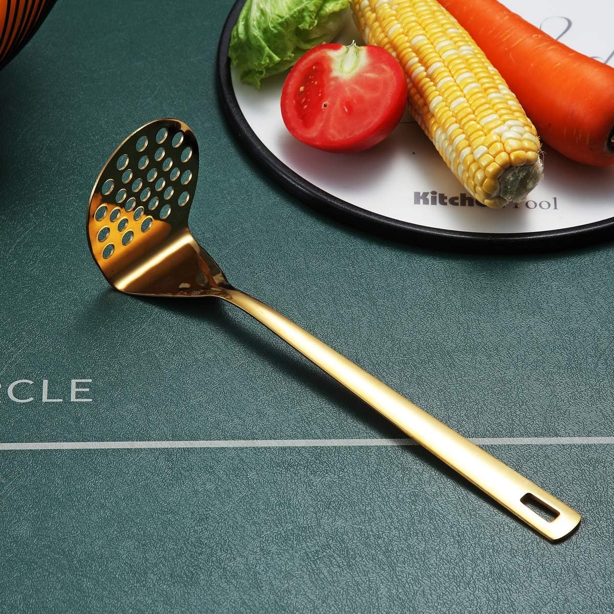 Gold Ladle, Berglander Stainless Steel Kitchen Ladle With Titainium Gold Plating, Soup Ladle, Cooking Ladle, Metal Soup Spoon For Cooking, Dishwasher Safe, Easy to Clean
