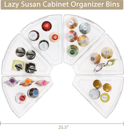 URALFA Lazy Susan Organizer, 1/8 Wedge Corner Cabinet Bins, Set of 4 | 10"x9.5"x4" Clear Plastic Bins with Handle, BPA-Free Food Safe, Fits 26"/28"/32" Lazy Susan, 4" Deep Storage