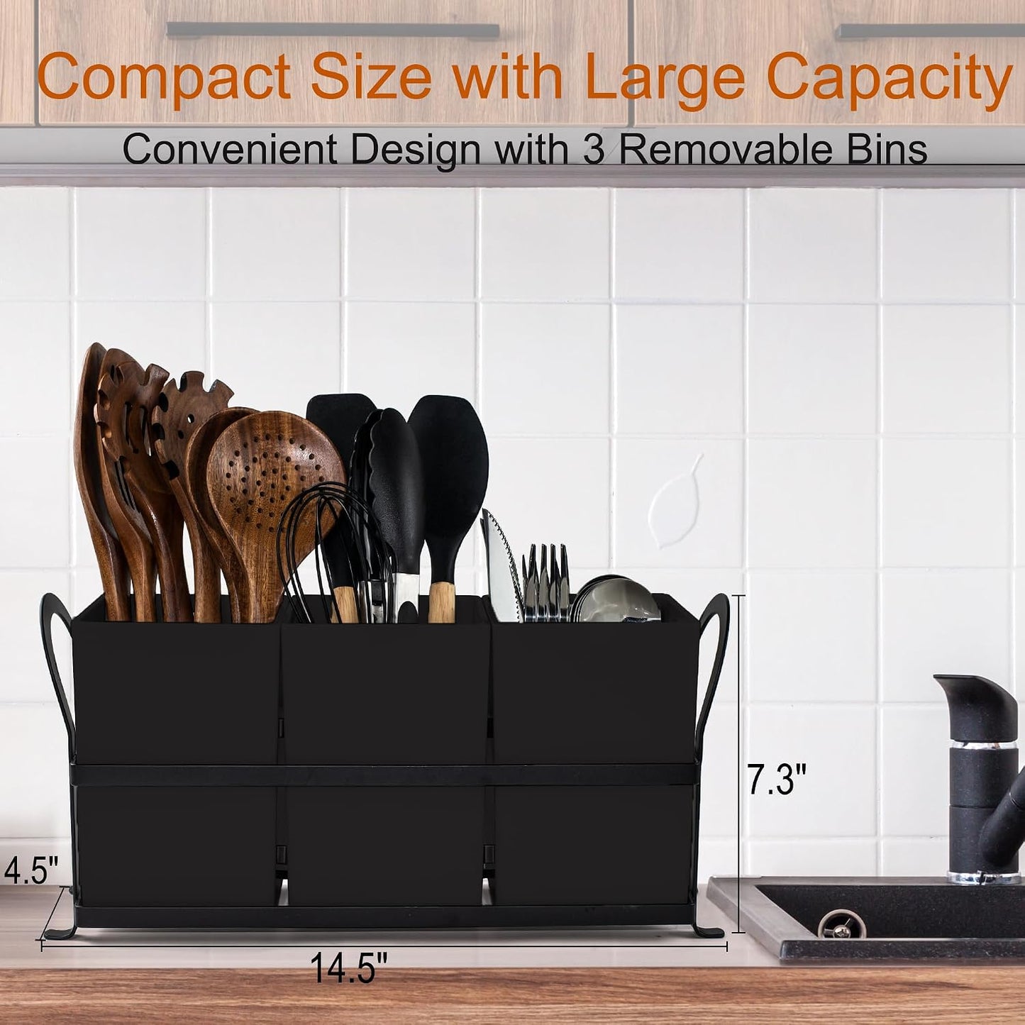 Czlizdyt Cutlery Holder with Drain Holes, Silverware Caddy for Party Countertop, 3pcs Bins Set Utensil Holders for Spoon and Fork, White