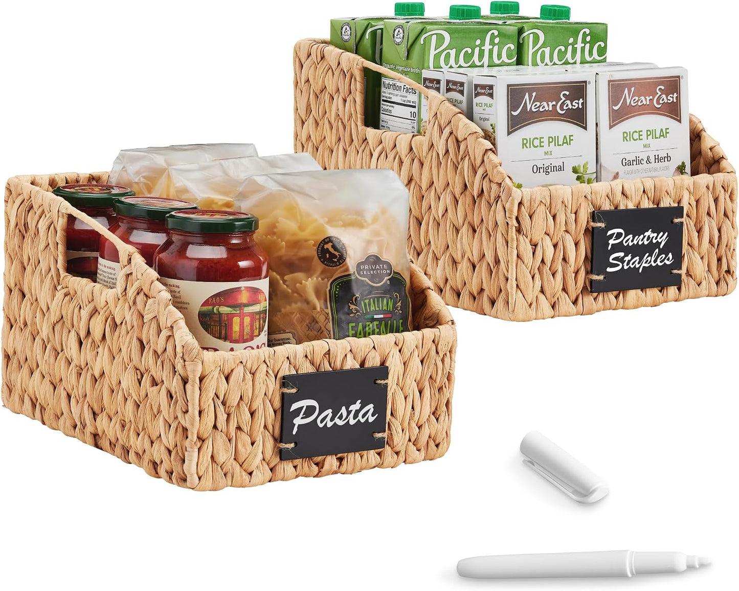 Best Choice Products Water Hyacinth Pantry Storage Baskets, Wicker Baskets w/Built-in Handles, Handwoven Shelf Baskets for Organizing, Pantry Organizers and Storage, 3-Pack - Chestnut