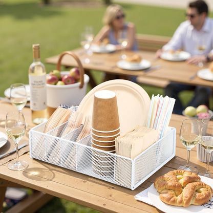 Utensil Caddy for Party - Paper Plate Holder ,Silverware Caddy Utensil Holder Paper plate Organizer with 6 Compartments for Party, Camping, Picnic