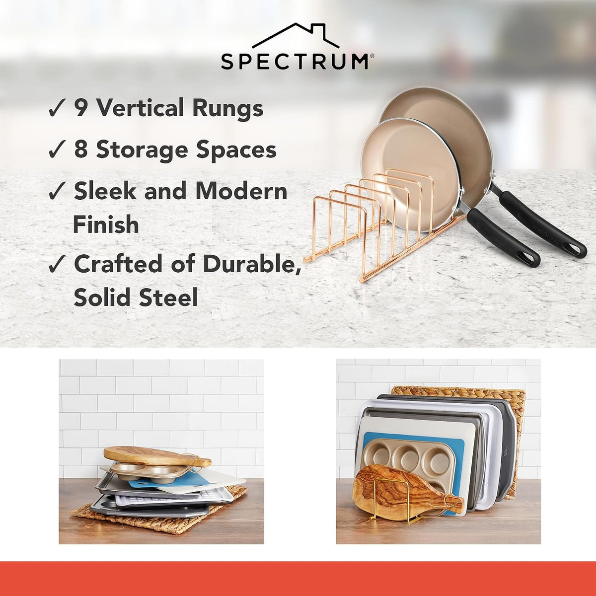 Spectrum Euro Kitchen Organizer for Cooking and Bakeware, Satin Nickel